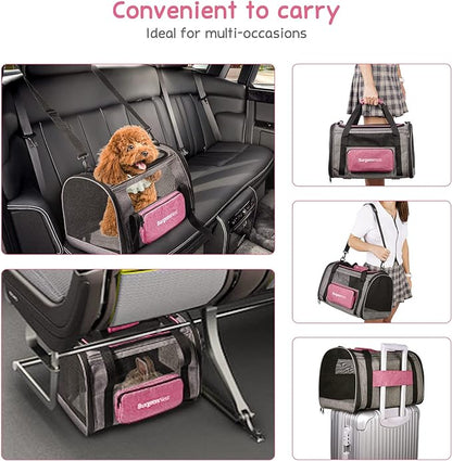 BurgeonNest Cat Carriers for Medium Cats Under 25 lbs, Pet Carrier for Cats with Unique Side Bag,Top Load Small Pet Carrier Soft-Sided Escape Proof with 4 Ventilated Windows