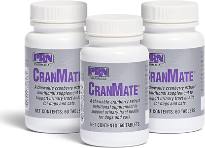 PRN Pharmacal CranMate Cranberry Supplement - Chewable Cranberry Extract Nutritional Supplements for Dogs & Cats - Cranberry Urinary Tract Health - 60 Chew Tabs (3 Pack)