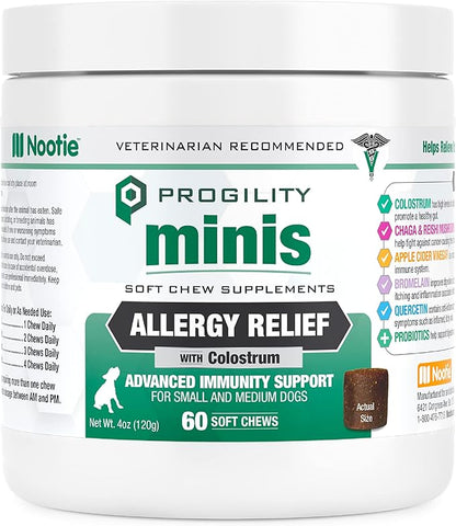 Nootie Progility Mini Allergy Relief Supplement, Itch Relief Supplement for Dogs, 60 Soft Chews per Container