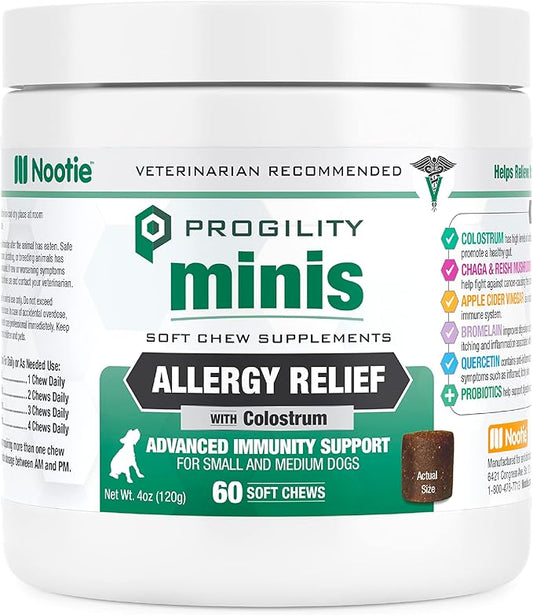 Nootie Progility Mini Allergy Relief Supplement, Itch Relief Supplement for Dogs, 60 Soft Chews per Container
