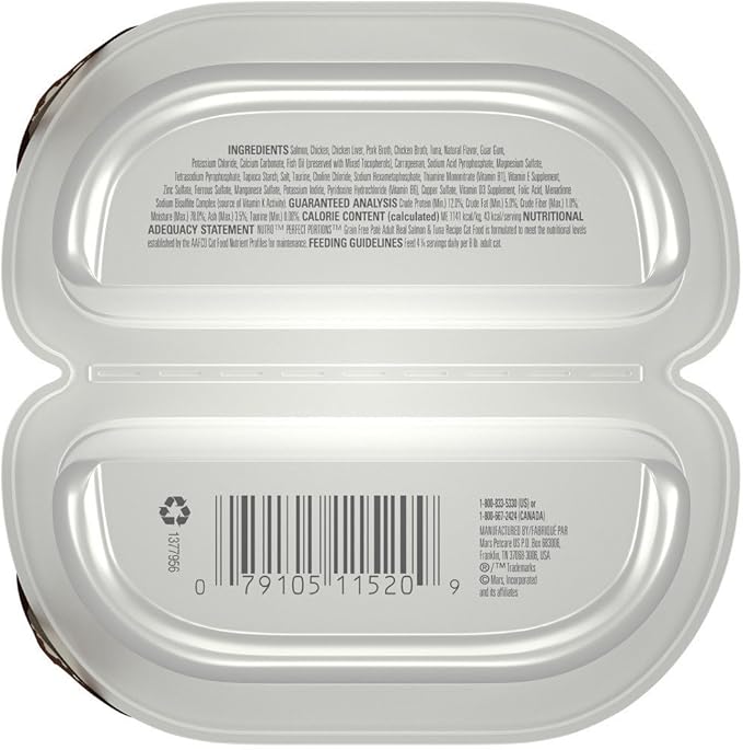 Nutro 50411520 24Ea/2.65Oz Grain Free Perfect Portions Soft Loaf Salmon & Tuna Recipe Cat Food, One Size