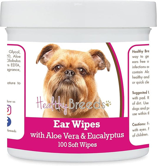 Healthy Breeds Brussels Griffon Ear Cleaning Wipes with Aloe & Eucalyptus for Dogs 100 Count