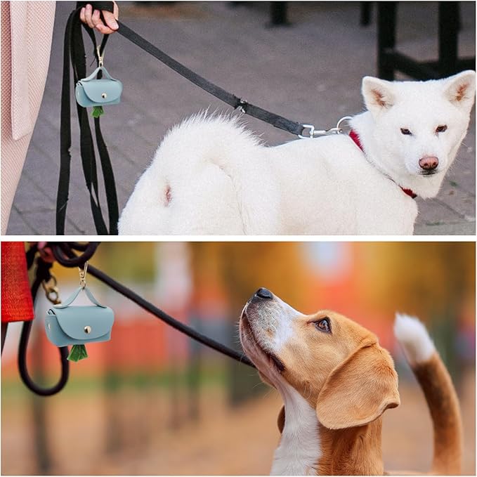 Leather Poop Bag Holder Dispenser for Leash, Portable and Reusable Dog Poop Bag Dispenser, Dog Bag Holder for Walking, Outdoor, Travelling (Blue)