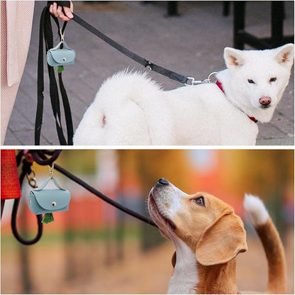 Leather Poop Bag Holder Dispenser for Leash, Portable and Reusable Dog Poop Bag Dispenser, Dog Bag Holder for Walking, Outdoor, Travelling (Blue)