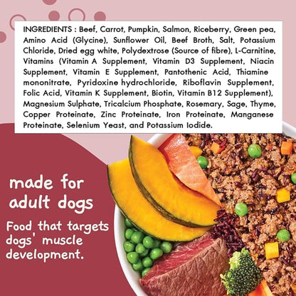 MOOCHIE Home Cooked Superfood Natural Wet Dog Food Recipe - Fit & Firm - Made with Beef, Salmon, and Riceberry - No Added Preservatives or Artificial Flavoring - 9 oz x 6 Pouches