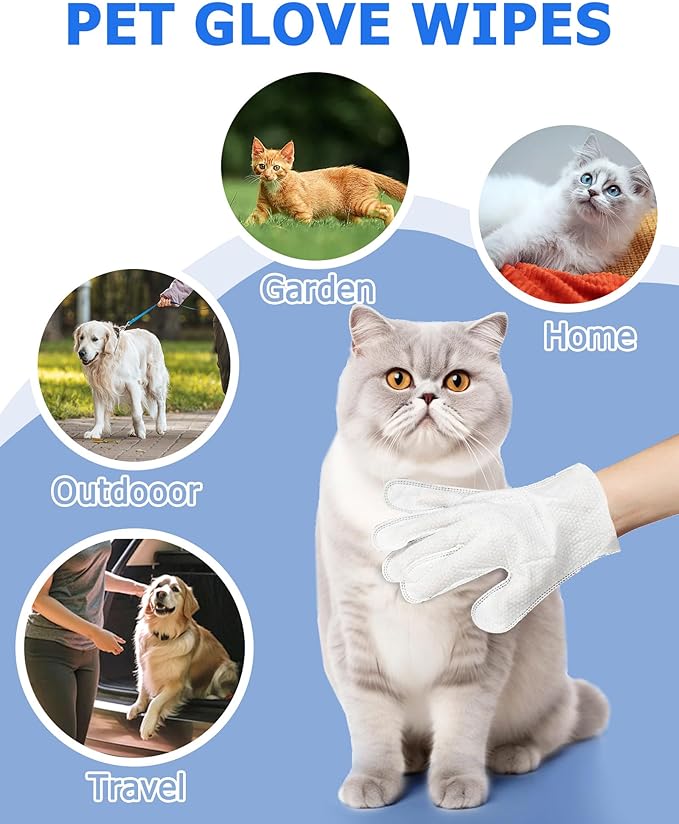 Cleaning Wipes Gloves for Dog and Cat,Pet Bathing Wipes Cleaning & Deodorizing,Dog Wipes for Body Paws Butt Daily Care,Cat Grooming Wipes Cleaning Fur Traveling Rinse Free,12PCS/2PACK