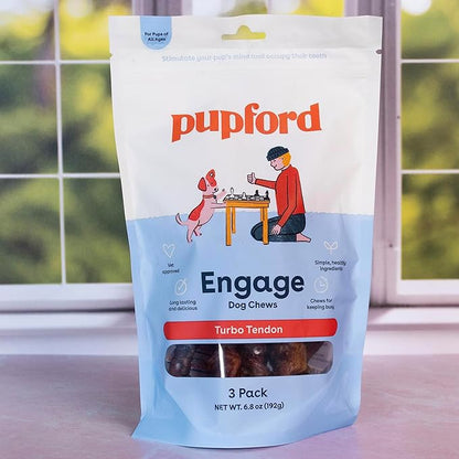 Pupford Beef Tendon Chews for Dogs | Cleans Teeth, Teaches Proper Chewing & Contains Glucosamine to Help Joints | Extra Thick, Long-Lasting, Natural Ingredients, Low Calorie (Turbo, 5 Count)
