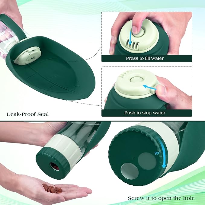 Dog Water Bottle Dispenser for Walking, Pet Water Feeder Container portable with Drinking Cup Bowl Outdoor Hiking, Travel Large Green