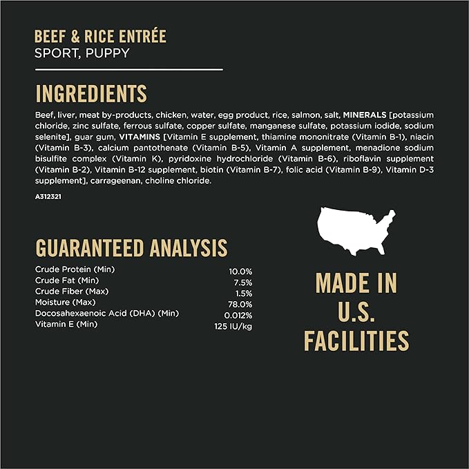 Purina Pro Plan Sport High Protein Puppy Food Beef & Rice Wet Formula - (Pack of 12) 13 oz. Cans