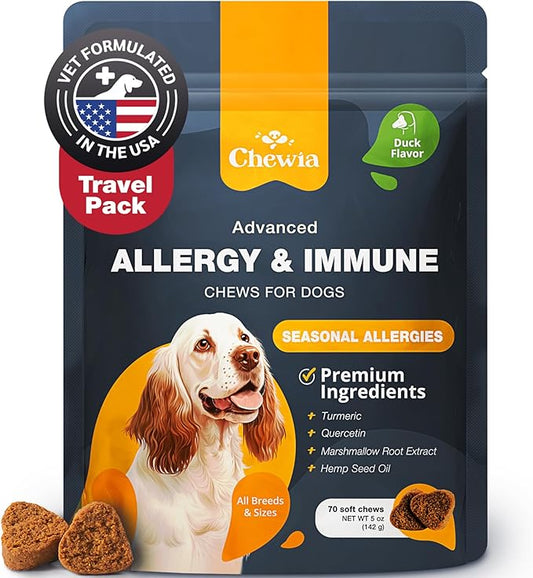Dog Allergy Relief Chews - Itch Relief for Dogs - Dog Allergy Chews - US Formulated Dog Itching Skin Relief with Salmon Oil - Anti Itch, Immune Health, Seasonal Allergies & Hot Spots Support Treats