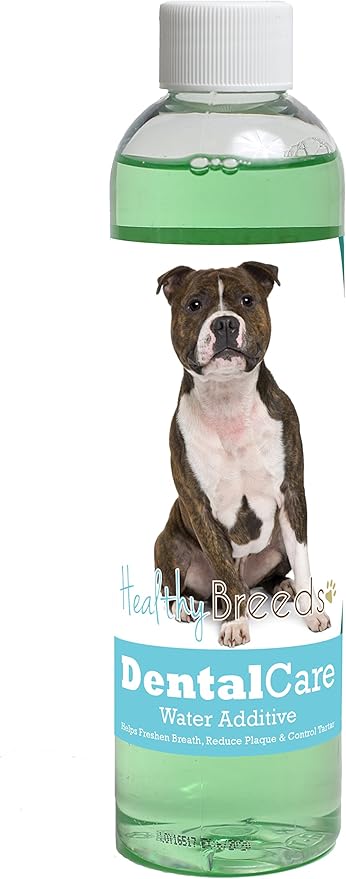Healthy Breeds Dog Dental Care Water Additive for Staffordshire Bull Terrier - Helps Freshen Breath, Reduce Plaque & Control Tartar - Mint Flavor - 8 oz