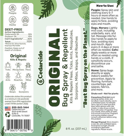 Cedarcide Original Bug Spray | Repel & Kill Fleas, Ticks, Mosquitoes, Mites, Ants & Chiggers | for use on People, Pets & Home | Natural Cedar Oil | Eco-Friendly | Small Size Kit
