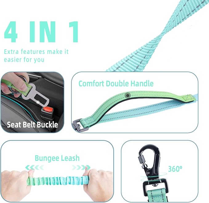 Roses&Poetry Dog Leashes for Large Dogs Heavy Duty,No Pull Bungee Dog Running Waist Leash for Walking Training with Car Seatbelt 4-6FT
