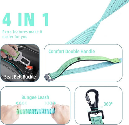 Roses&Poetry Dog Leashes for Large Dogs Heavy Duty,No Pull Bungee Dog Running Waist Leash for Walking Training with Car Seatbelt 4-6FT