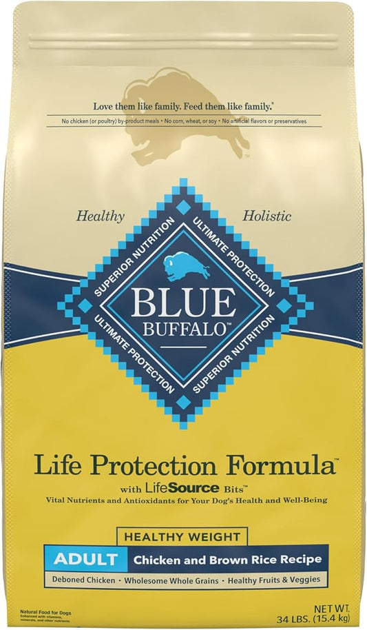 Blue Buffalo Life Protection Formula Natural Adult Healthy Weight Dry Dog Food, Chicken and Brown Rice 34-lb