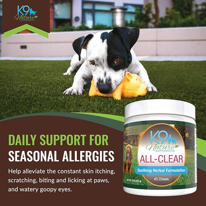 All-Clear - Allergy Supplement for Dogs - 45 Chews - Soothing Herbal Formula with Natural Ingredients - Support for Pet’s Seasonal Allergies & Itching - for All Breeds