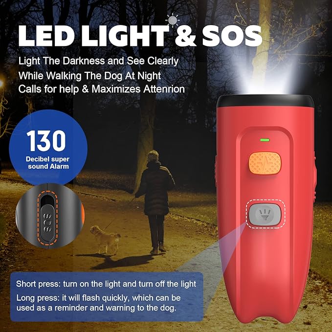 Ultrasonic Dog Barking Control Device, Anti Barking Device Dog Barking Silencer with LED Light, 3 Training Modes Dog Bark Deterrent Devices 20ft Range Dog Training & Behavior Aids w/SOS