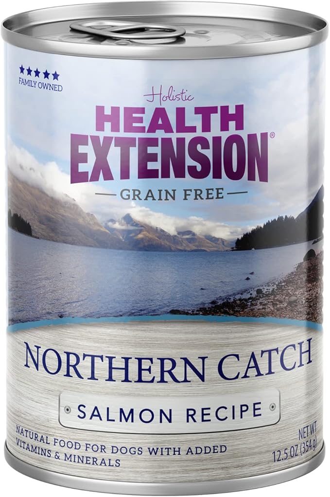 Health Extension Dog Food, Northern Catch Salmon Recipe - 12.5 oz, Grain Free, Added Vitamins and Minerals, for All Life Stages, Vet Formulated, Improve Gut Health, Immune Support (Case of 12 Cans)