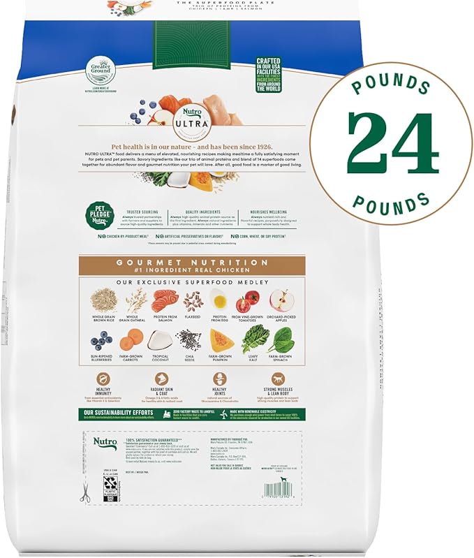 Nutro Ultra Adult Large Breed Dry Dog Food, Chicken, Lamb and Salmon Protein Trio, 24 lb. Bag