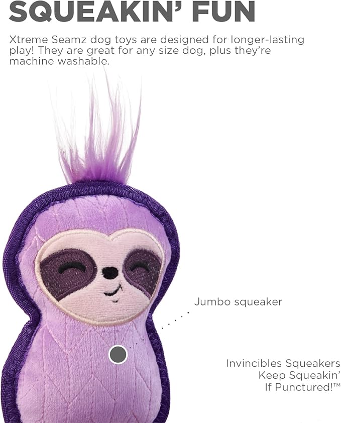 Outward Hound Xtreme Seamz Sloth Squeaky Durable Dog Toy
