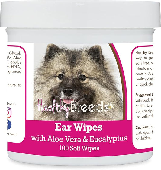 Healthy Breeds Keeshonden Ear Cleaning Wipes with Aloe & Eucalyptus for Dogs 100 Count