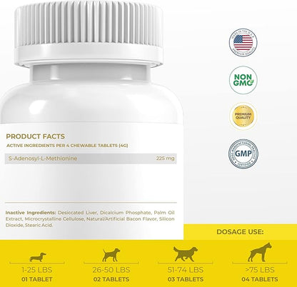 SAMe for Dogs - S-Adenosyl-L-Methionine, Liver Supplements for Dogs - Brain Supplement for Dogs, Promotes Cognitive Support, Liver Support Supplement
