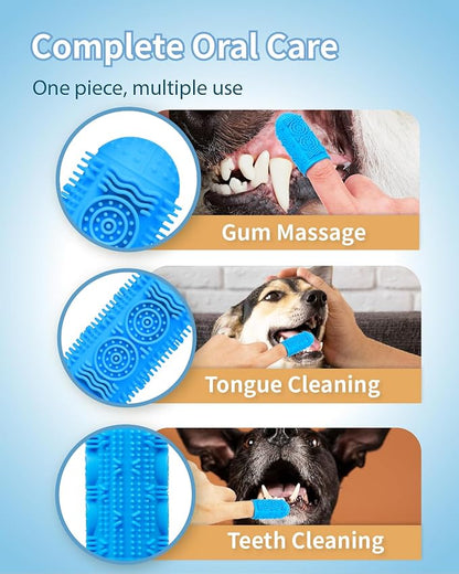 4 Pack Dog Toothbrush Kit, 360°Silicone Dog Finger Toothbrush for Gum Massage, Tongue Cleaning, Dog Tooth Brushing Kit with Storage Box, Pet Toothbrush for Dogs Cats Teeth Cleaning