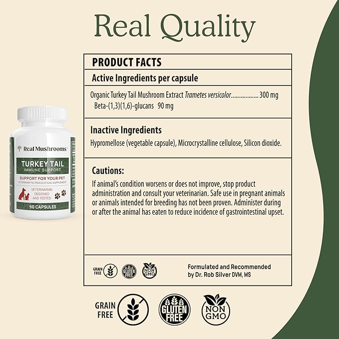Turkey Tail Pet Support - Dog Multivitamins and Supplements for Immune Support, Gut Health & Wellness - Grain-Free, Gluten-Free, Vet-Approved Dog Supplement (90ct)