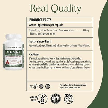 Turkey Tail Pet Support - Dog Multivitamins and Supplements for Immune Support, Gut Health & Wellness - Grain-Free, Gluten-Free, Vet-Approved Dog Supplement (90ct)