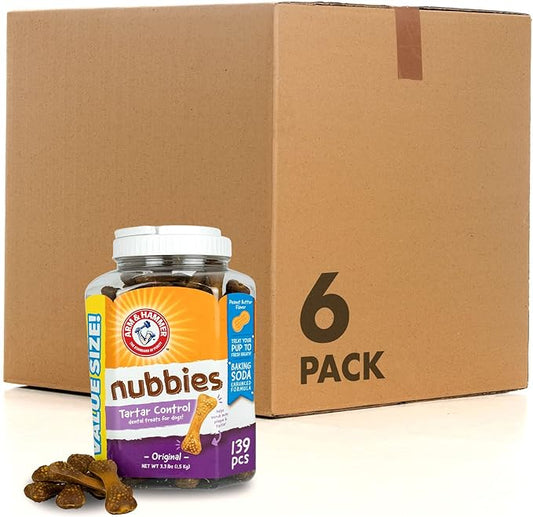 Arm & Hammer for Pets Nubbies Tartar Control Dental Treats for Dogs, Value Pack, 139 Count - 6 Pack | Dental Chews Fight Bad Dog Breath, Plaque & Tartar | Peanut Butter Flavor
