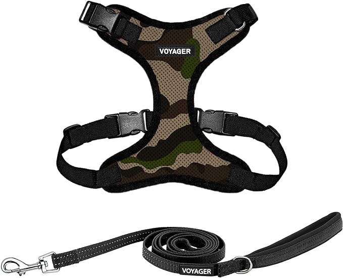 Voyager Step-in Lock Dog Harness w Reflective Dog Leash Combo Set with Neoprene Handle 5ft - Supports Small, Medium and Large Breed Puppies/Cats by Best Pet Supplies - Army/Black Trim, XL