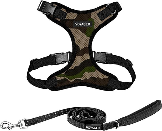Voyager Step-in Lock Dog Harness w Reflective Dog Leash Combo Set with Neoprene Handle 5ft - Supports Small, Medium and Large Breed Puppies/Cats by Best Pet Supplies - Army/Black Trim, XL