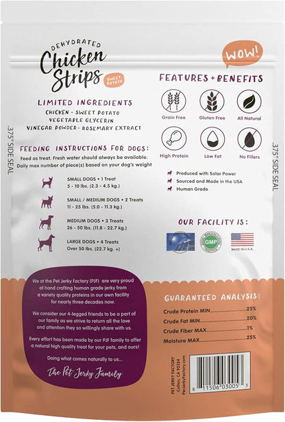 Premium Chicken & Sweet Potato 5 oz. Dog Jerky Treats |100% Human Grade | USA Made | High Protein | Low Fat | Grain Free | Limited Ingredients | BHA-BHT Free | Soft-Tender