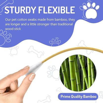 200pcs Large Cotton Swabs in Storage Box, 6 Inch Long Cotton Swabs with Bamboo Handle for Dogs - Professional Dog Ear Swabs, Big Cotton Swabs, Specially Designed for Dogs, Cleaning Solution