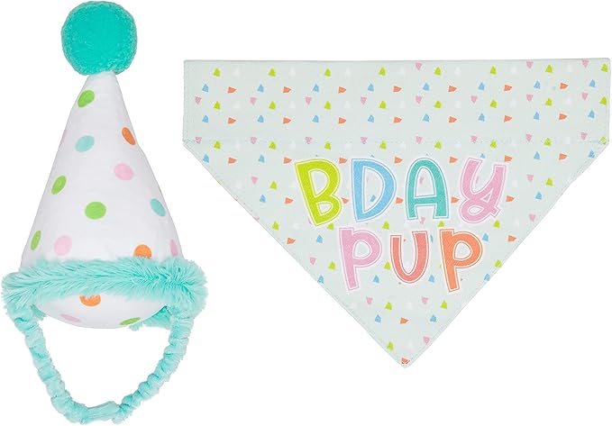 Pearhead Birthday Pup S/M Bandana Hat Set, Pet Birthday Gift, Dog Birthday Party Accessories, Party Hat and Bandana for Dogs, Pet Owner Must Have Accessories, Small/Medium