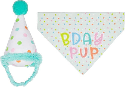 Pearhead Birthday Pup S/M Bandana Hat Set, Pet Birthday Gift, Dog Birthday Party Accessories, Party Hat and Bandana for Dogs, Pet Owner Must Have Accessories, Small/Medium