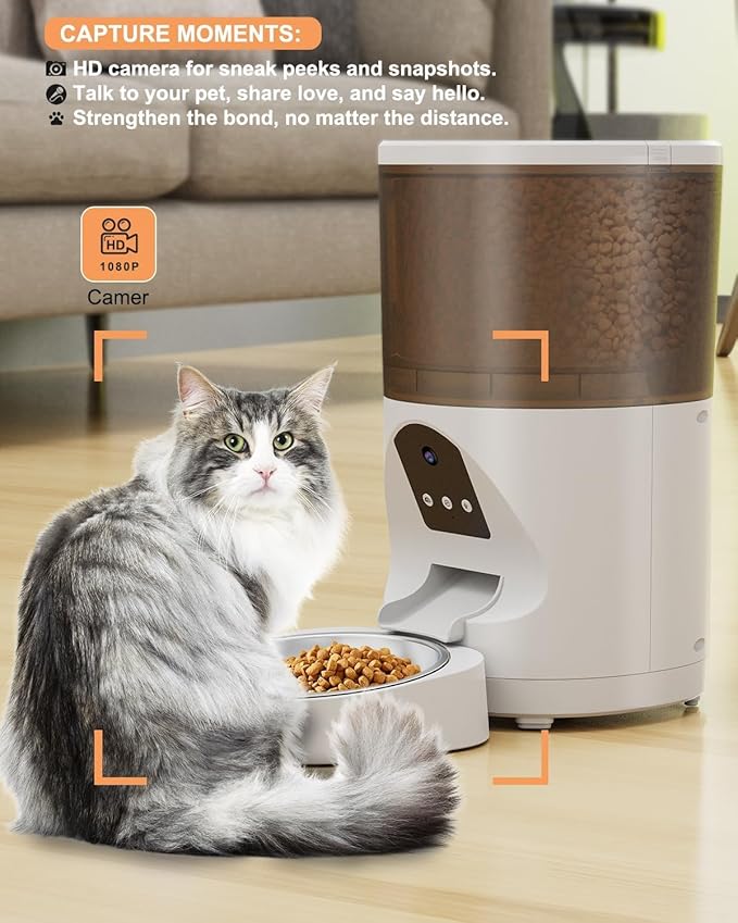Smart Automatic Cat Feeder, WiFi Pet Feeder with APP Control for Remote Feeding,Detachable for Easy Clean, Automatic Cat Food Dispenser, Meals Per Day for Large Dog (6L/25Cup)