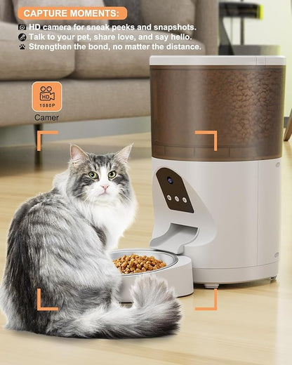 Smart Automatic Cat Feeder, WiFi Pet Feeder with APP Control for Remote Feeding,Detachable for Easy Clean, Automatic Cat Food Dispenser, Meals Per Day for Large Dog (6L/25Cup)