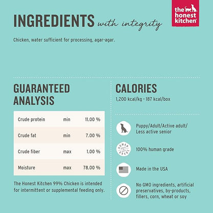 The Honest Kitchen Human Grade Grain Free Meal Booster: 99% Chicken (12 pack), 5.5 oz
