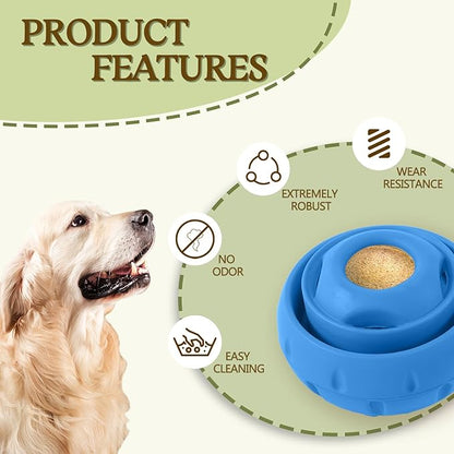 Freezable Fillable Dog Toy: Long-Lasting Rubber Chew Toy with Silicone Treat Tray, Distracts Your Pup from Boredom, Reusable & Dishwasher Safe, for Large Dogs 25lbs+, Blue