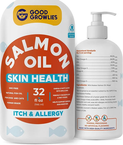 Omega 3 Fish Oil for Dogs (32oz) - Skin & Coat Health - Dry & Itchy Skin Relief + Allergy Support - Shiny Coat - EPA&DHA Fatty Acids - Salmon Oil Promotes Heart, Hip & Joint Support