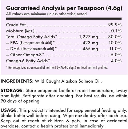 Wild Alaskan Salmon Oil for Dogs & Cats - Pure Fish Omega 3 6 9 Liquid EPA DHA Fatty Acids - Skin & Coat Supplement - Supports Joint Function, Brain, Eye, Immune & Heart Health - Made in USA 32 oz