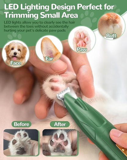 Dog Paw Trimmer with LED Light, 2 Speed Dog Clippers for Grooming Small Dogs, Rechargeable Low Noise Pet Shaver for Trimming Dogs Cats Hair Around Paws, Eyes, Ears, Face, Rump