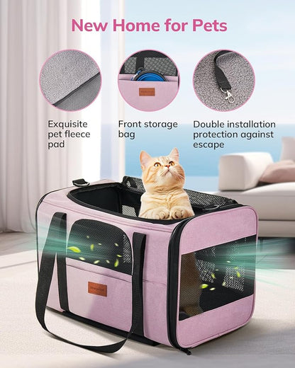 Morpilot Cat Carrier with Wheels Airline Approved, Pet Dog Carrier with Wheels for Small Dogs, Rolling Cat Carrier for Large Cats Puppy Stroller Detachable and Foldable Pet Travel Bag Pink