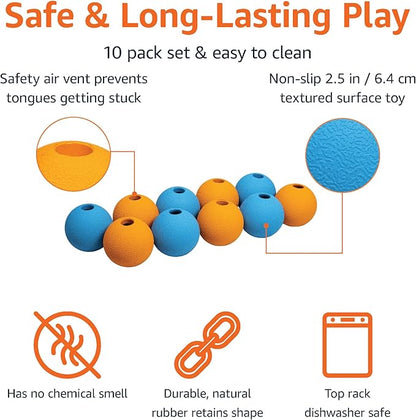 Amazon Basics Rubber Fetch Toy Dog Balls, 2.5-Inch, 10-Pack, Blue, Orange