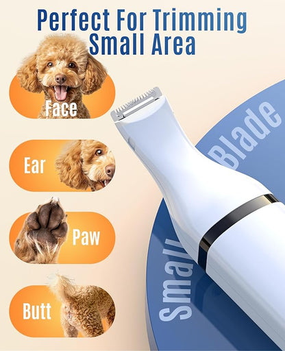 oneisall Dog Clippers with Double Blades,Cordless Small Pet Hair Grooming Trimmer,Low Noise for Trimming Dog's Hair Around Paws, Eyes, Ears, Face, Rump (White)