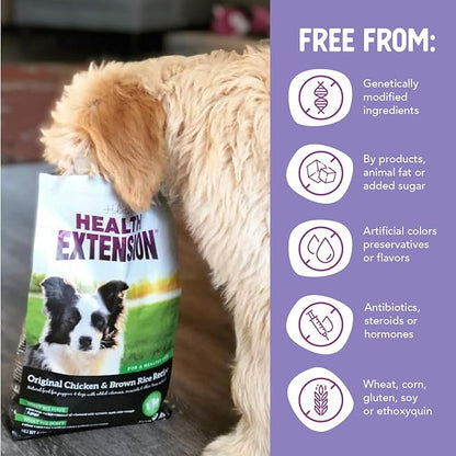Health Extension Dry Dog Food, Natural Food with added Vitamins & Minerals, Suitable for Puppies & Dogs, Original Chicken & Brown Rice Recipe (4 Pound / 1.8 kg)