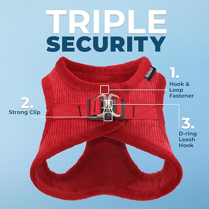 Voyager Step-In Plush Dog Harness – Soft Plush, Step In Vest Harness for Small and Medium Dogs by Best Pet Supplies - Harness (Red Corduroy), XL (Chest: 20.5 - 23")