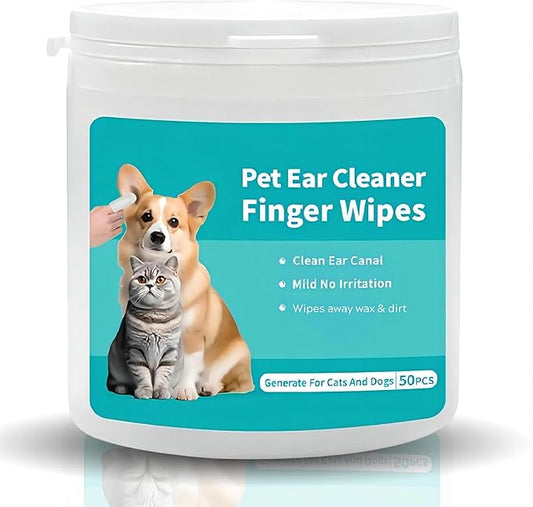 Dog Ear Wipes for Pets Remove Ear Wax, Dog Ear Wipes Finger Stop Ear Itching, Easy to Use - 50 Count