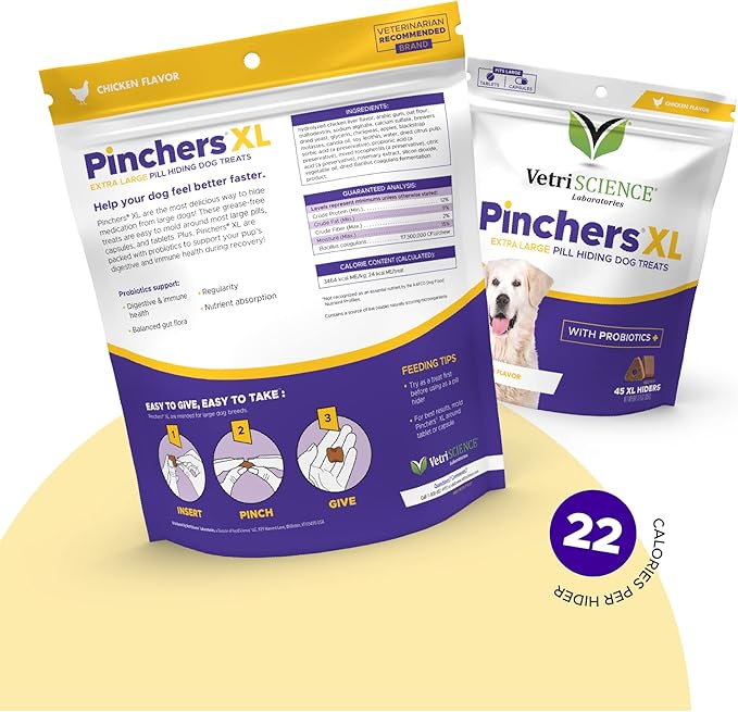 VETRISCIENCE Pinchers XL Pill Hiding Treats for Dogs – Extra Large Pill Hiders Probiotics, Great for Medicine, Large Capsules and Tablets